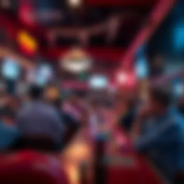 A vibrant sports bar filled with bettors engaging in discussions