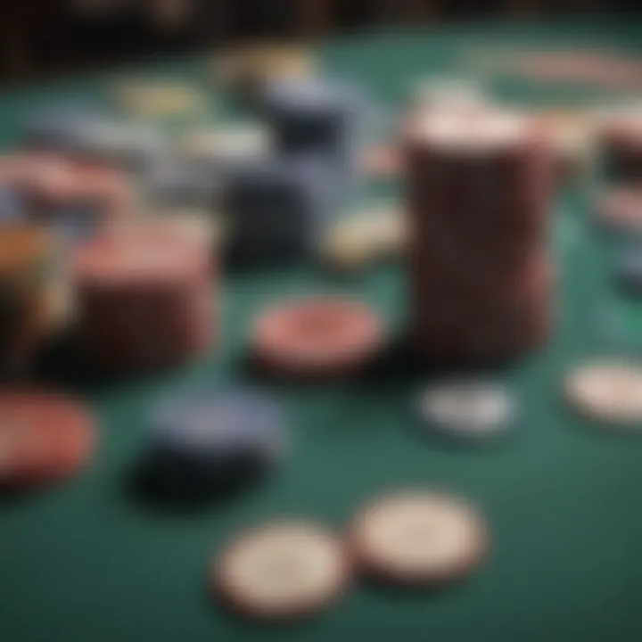 Close-up of poker chips and cards set for a game at Empire Casino