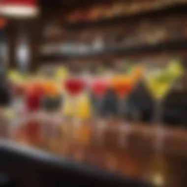 Selection of colorful cocktails on a bar