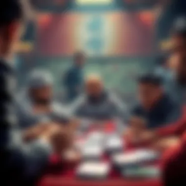 An illustration of various card game strategies being applied during gameplay.