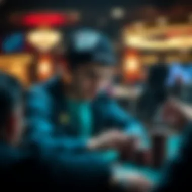 A thoughtful player studying their cards at a gaming table