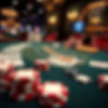 A strategic overview of a blackjack table, showcasing cards and chips