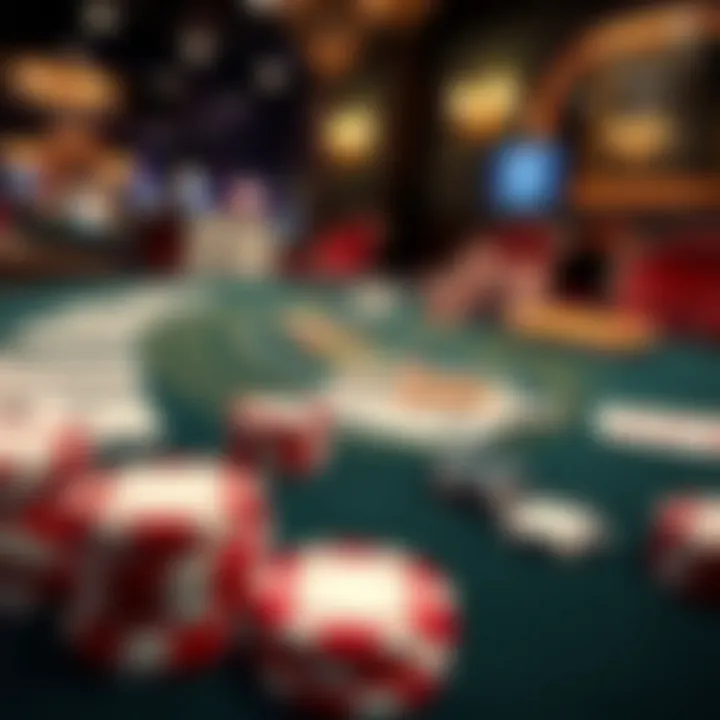 A strategic overview of a blackjack table, showcasing cards and chips
