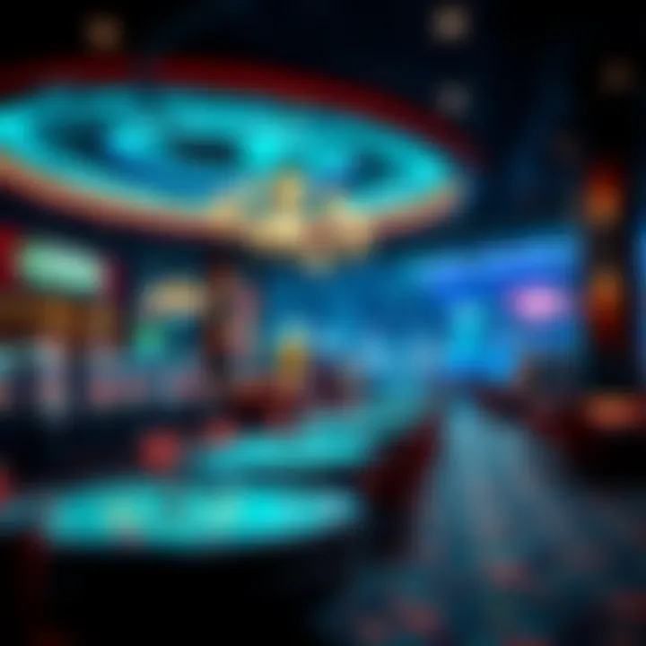 A scenic view of a modern casino interior, filled with gaming tables and excitement