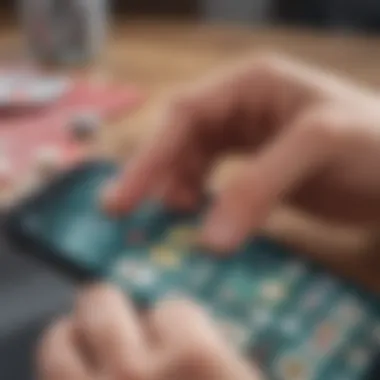 Close-up of a hand scratching a virtual scratchcard on a smartphone