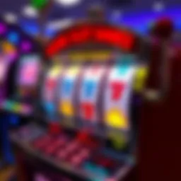Colorful representation of a slot machine displaying various symbols
