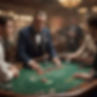 Learning the Game from the Dealer A dealer explaining the rules to new players at a craps table