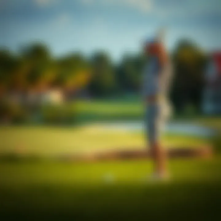 A golfer celebrating a victory on the green