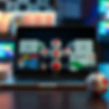 An artist's rendering of various lottery platforms on a laptop.