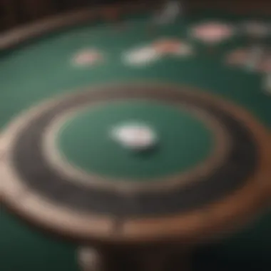 Close-up view of a poker table's felt and design details.