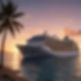 A majestic view of a Royal Caribbean cruise ship at sunset