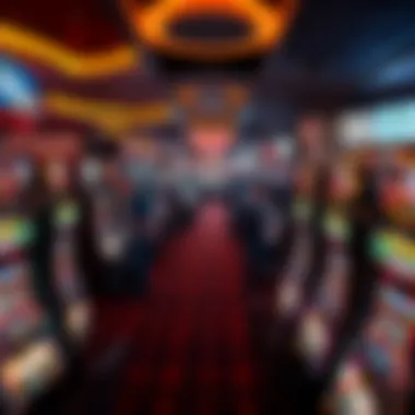 An overview of a casino floor bustling with slot machines and players