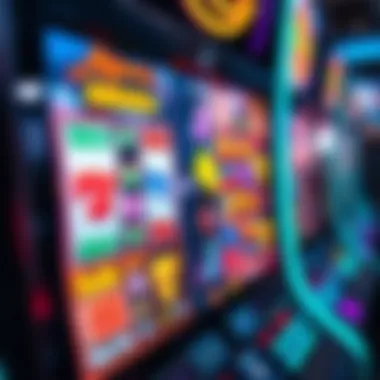Close-up view of a modern slot machine screen showing vibrant graphics