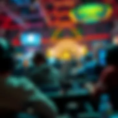 An overview of a competitive gaming tournament environment with players focused.