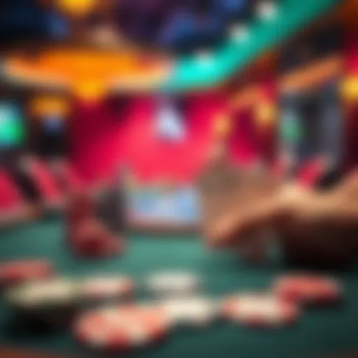 A vibrant poker table showcasing a winning hand with chips and cards.