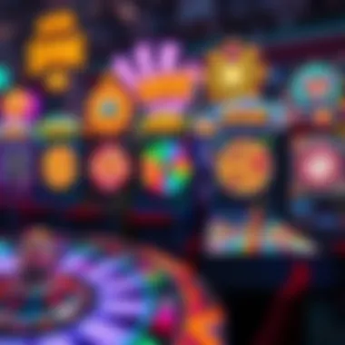 A vibrant illustration showcasing various spin game interfaces