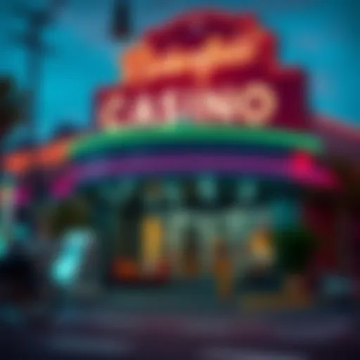 A vibrant view of the Bakersfield casino exterior showcasing neon lights