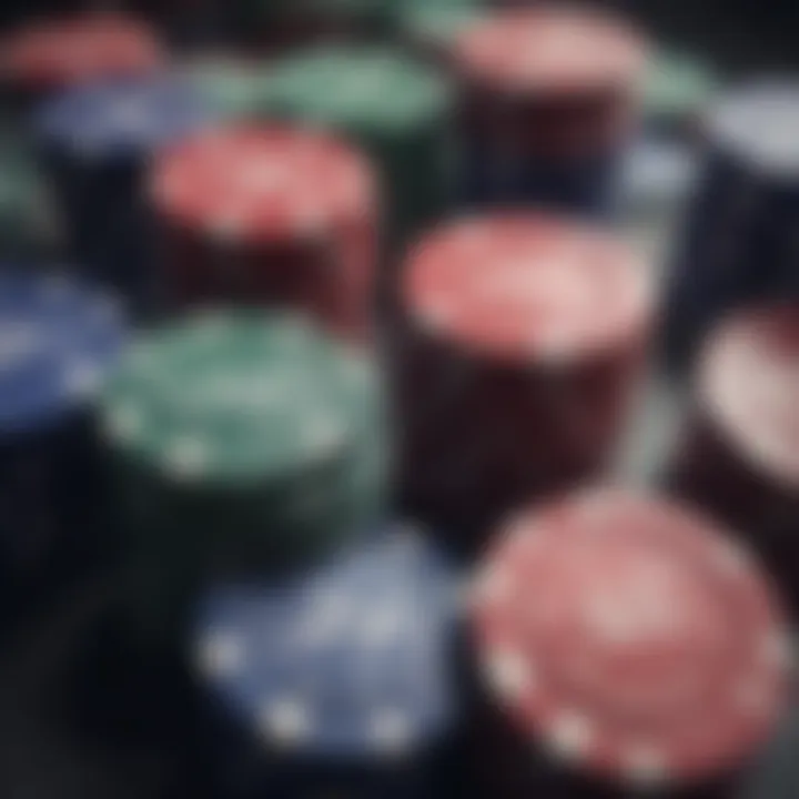 Close-up of poker chips stacked in a strategic formation