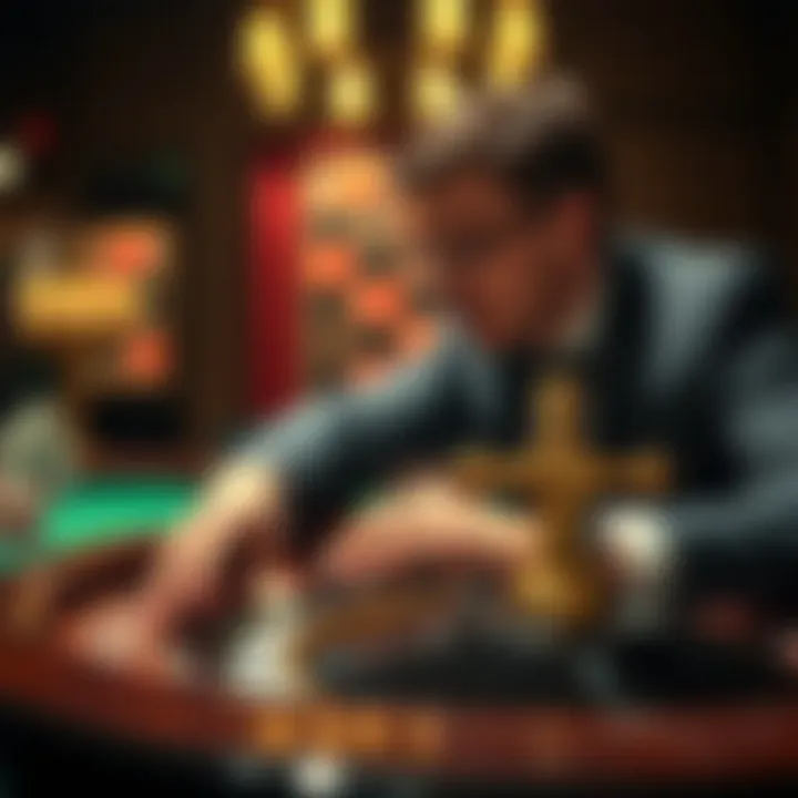 A strategic player analyzing the roulette table, highlighting the psychological aspects of betting.