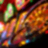 Close-up of a roulette slot machine showcasing the vibrant colors and spinning reels