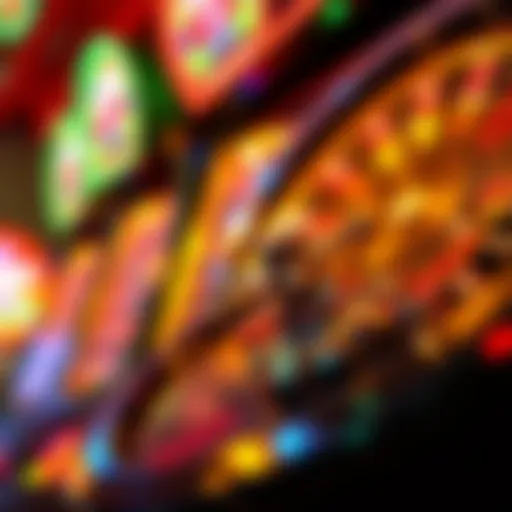 Close-up of a roulette slot machine showcasing the vibrant colors and spinning reels