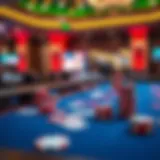 A vibrant illustration of a blackjack table with cards and chips