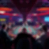 An intricate view of a poker table surrounded by players contemplating their next move