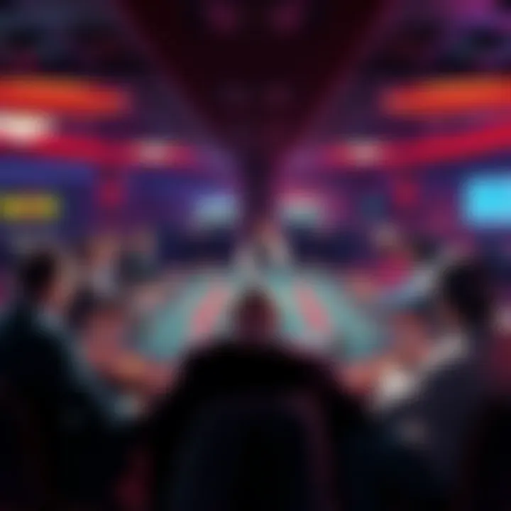 An intricate view of a poker table surrounded by players contemplating their next move