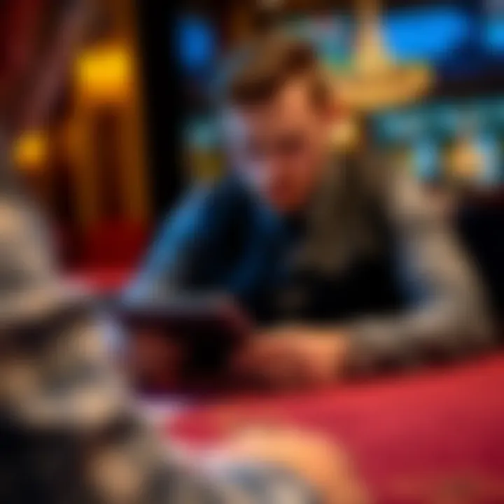 A player strategizing while playing blackjack on a tablet