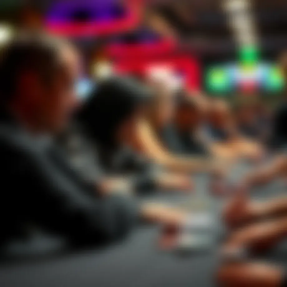Poker tournament action with focused players