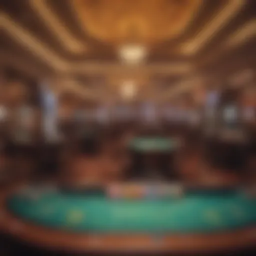 Intricate design of a casino floor showcasing various gaming tables and machines