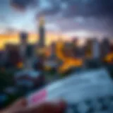 A detailed view of a lottery ticket against a backdrop of Philadelphia's skyline.