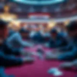 An intense poker tournament table with focused players