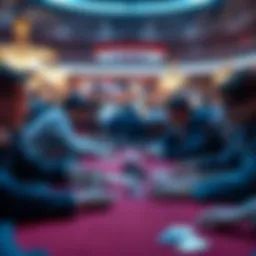 An intense poker tournament table with focused players