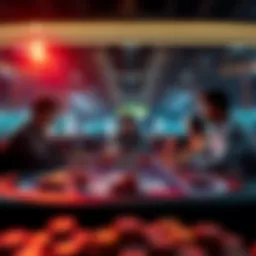 A digital poker table showcasing multiple players engaged in an online game.