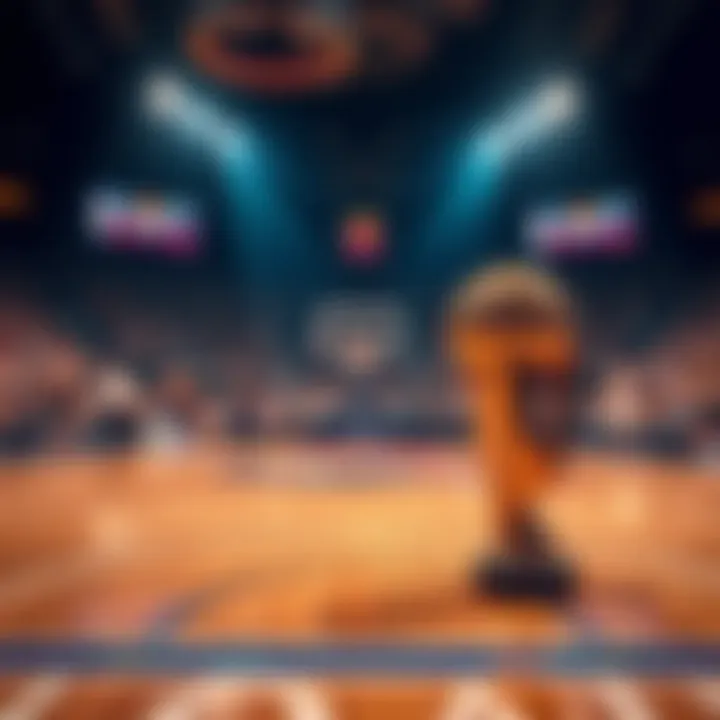 NBA court with championship trophy
