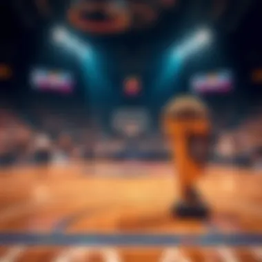 Overview of NBA Championship Contenders NBA court with championship trophy