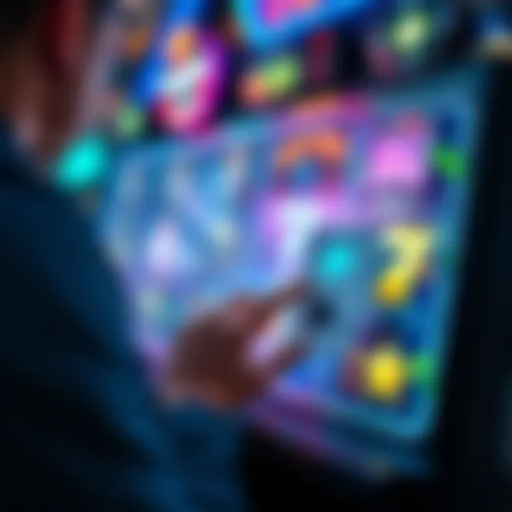 Close-up of a player interacting with a cutting-edge digital slot interface