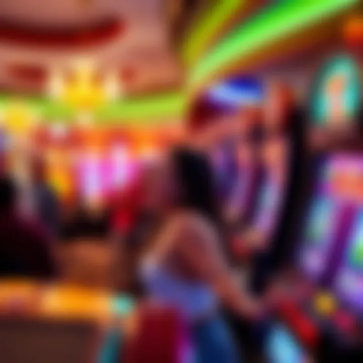 Casino floor bustling with enthusiastic slot machine players