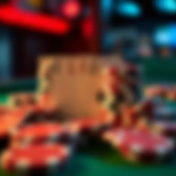 An array of poker chips and cards, symbolizing strategic betting and financial management in poker.