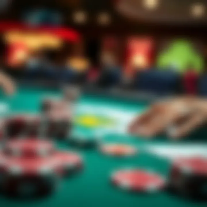 A close-up view of poker chips and a winning hand on a table