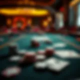 A strategic poker table setup highlighting chips and cards