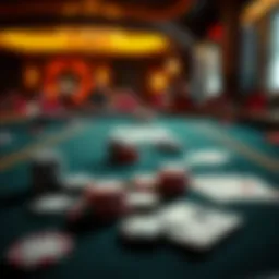 A strategic poker table setup highlighting chips and cards