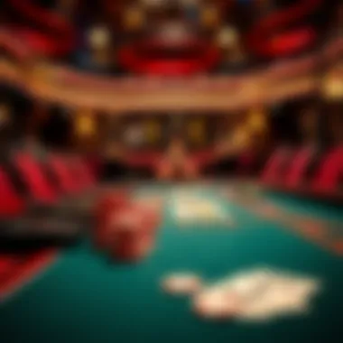 An artistic representation of a blackjack table with chips and cards