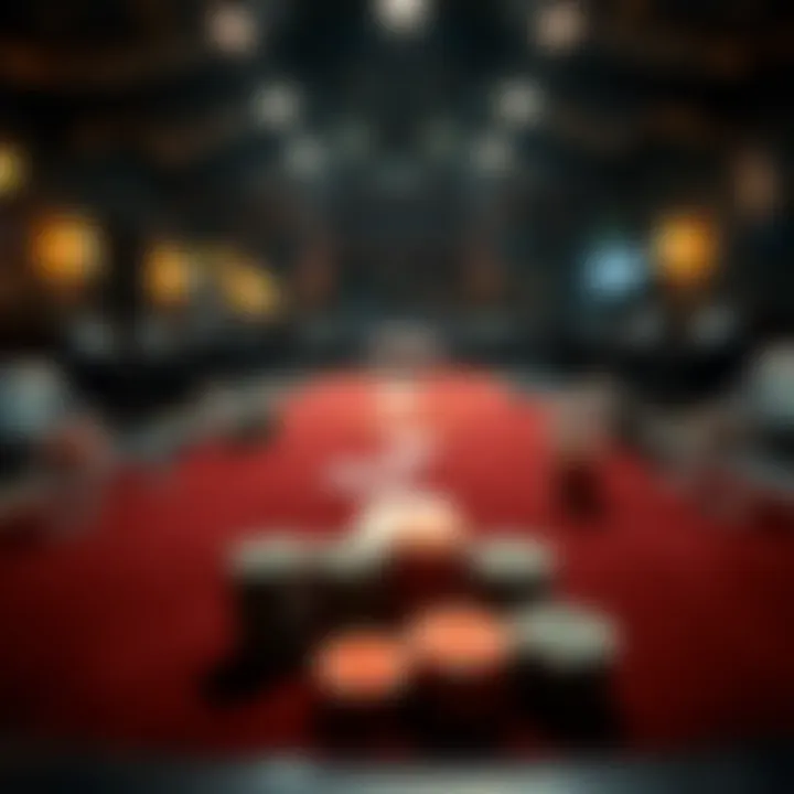 A table set up for a poker game with various chips and cards