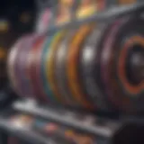 Slot machine with colorful reels spinning