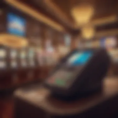 Digital Payment Terminals in Casinos An illustration of a casino environment showing digital payment terminals