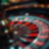 Close-up of a roulette wheel showcasing different betting areas